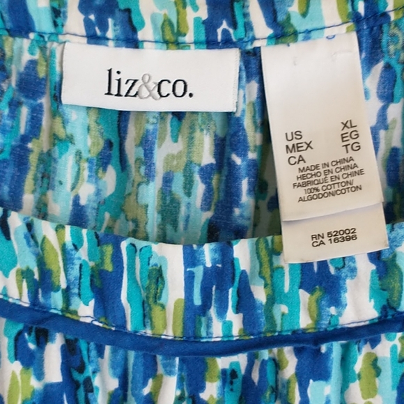 Liz&Co., Blue/green print blouse. XL - Picture 2 of 7